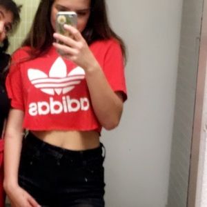 red cropped adidas t-shirt